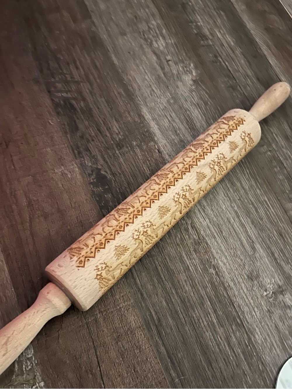 Christmas Wooden Rolling Pins Christmas Elk Pattern Wood Embossing Rolling Pin